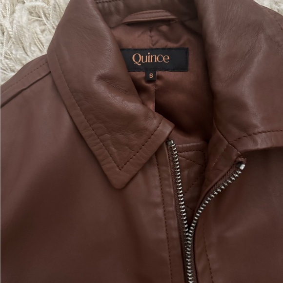 Quince Brown Leather Bomber Jacket - Picture 6 of 8